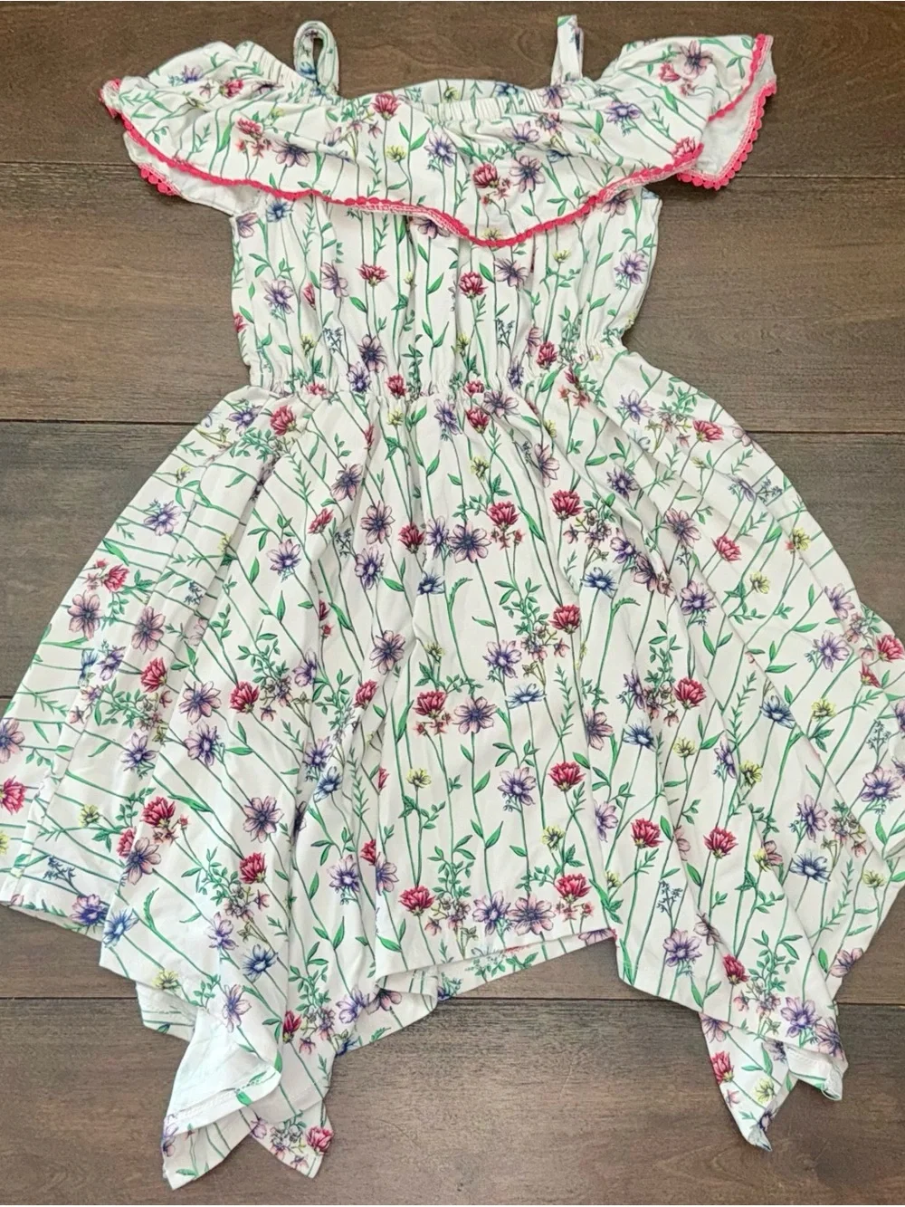 BCBGirls Floral Off-the-Shoulder Handkerchief Dress | Girls Medium (10/12) | EUC